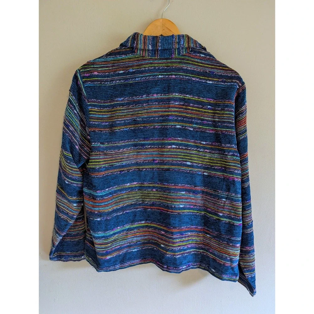 Coldwater Creek Blue Multi Stripe Textured Button Front Jacket Medium Artsy